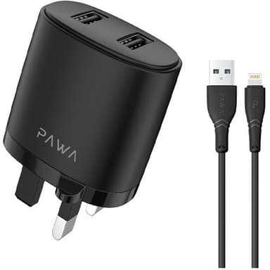 شارژر دیواری پاوا مدل Dual USB Port 2.4A به همراه کابل لایتنینگ